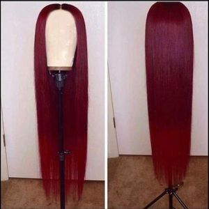 Burgundy unit closure wig